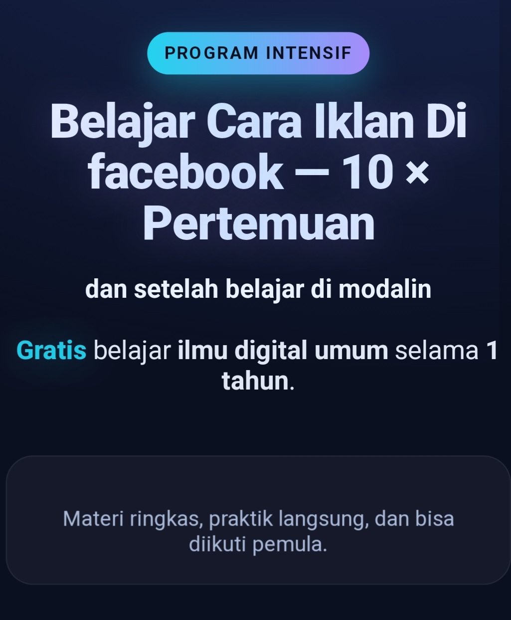 Kelas Iklan Facebook 10x Pertemuan